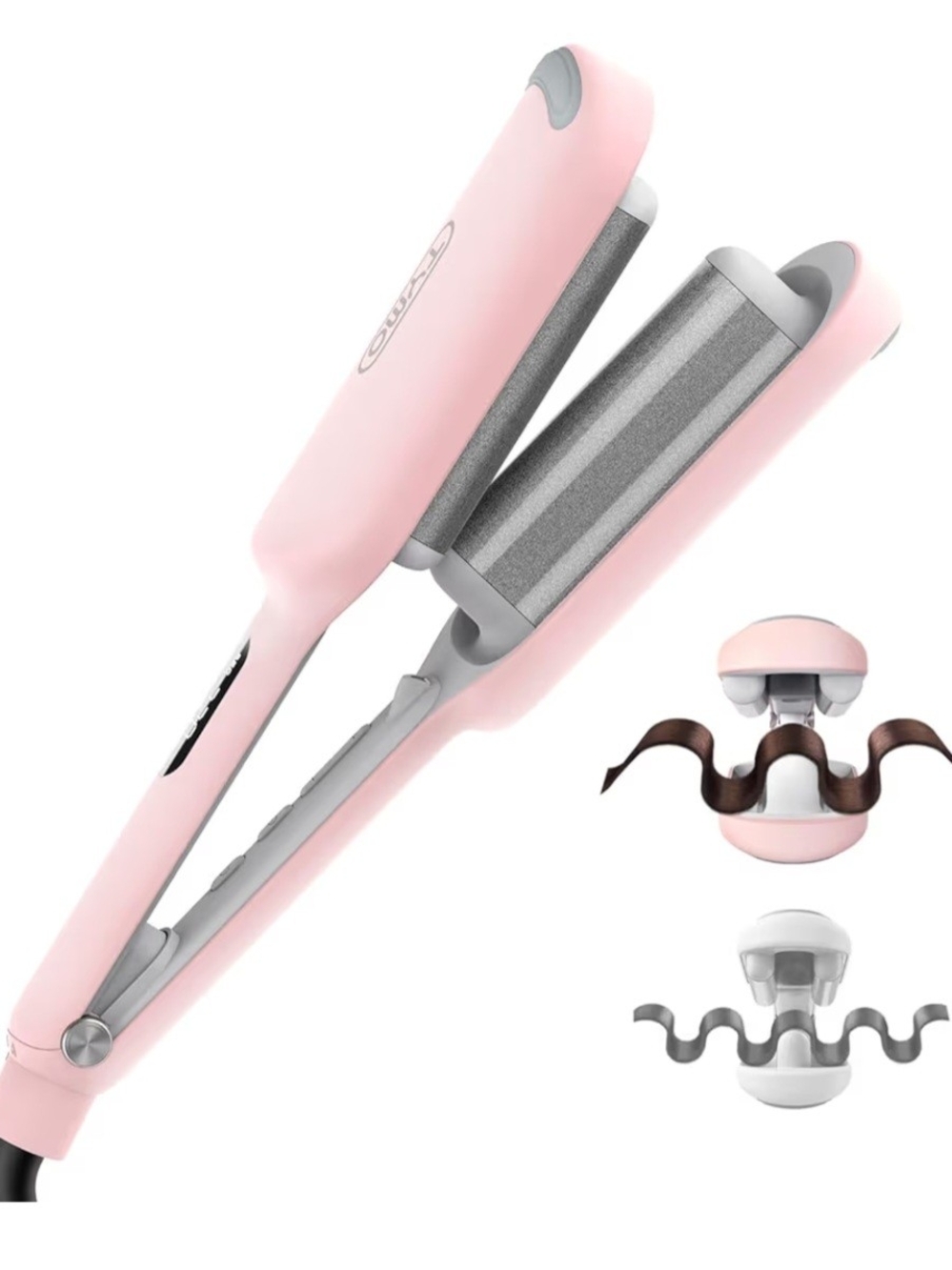 Pink Dual-Barrel Hair Waver for Soft Waves